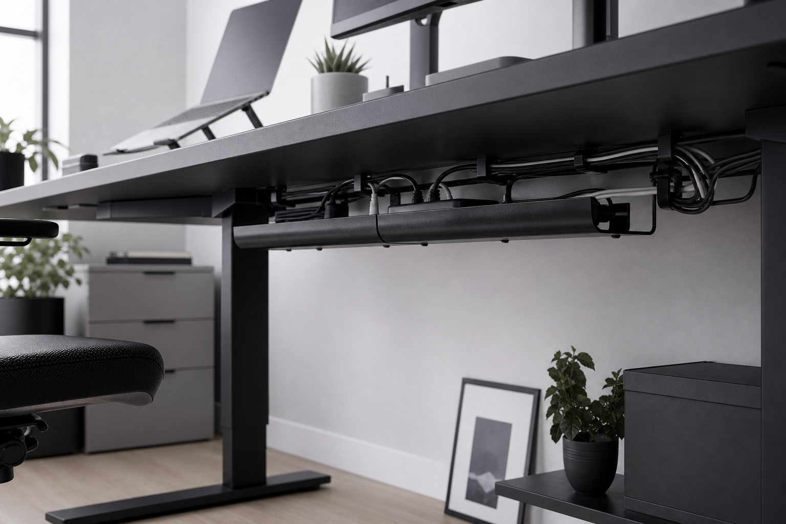Hidden under desk cable management guide by ArcosGear