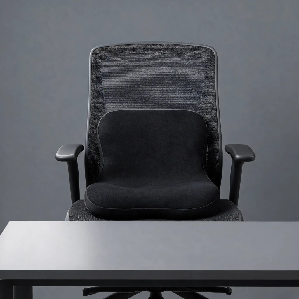 ArcosGear memory foam seat cushion in a premium desk setup