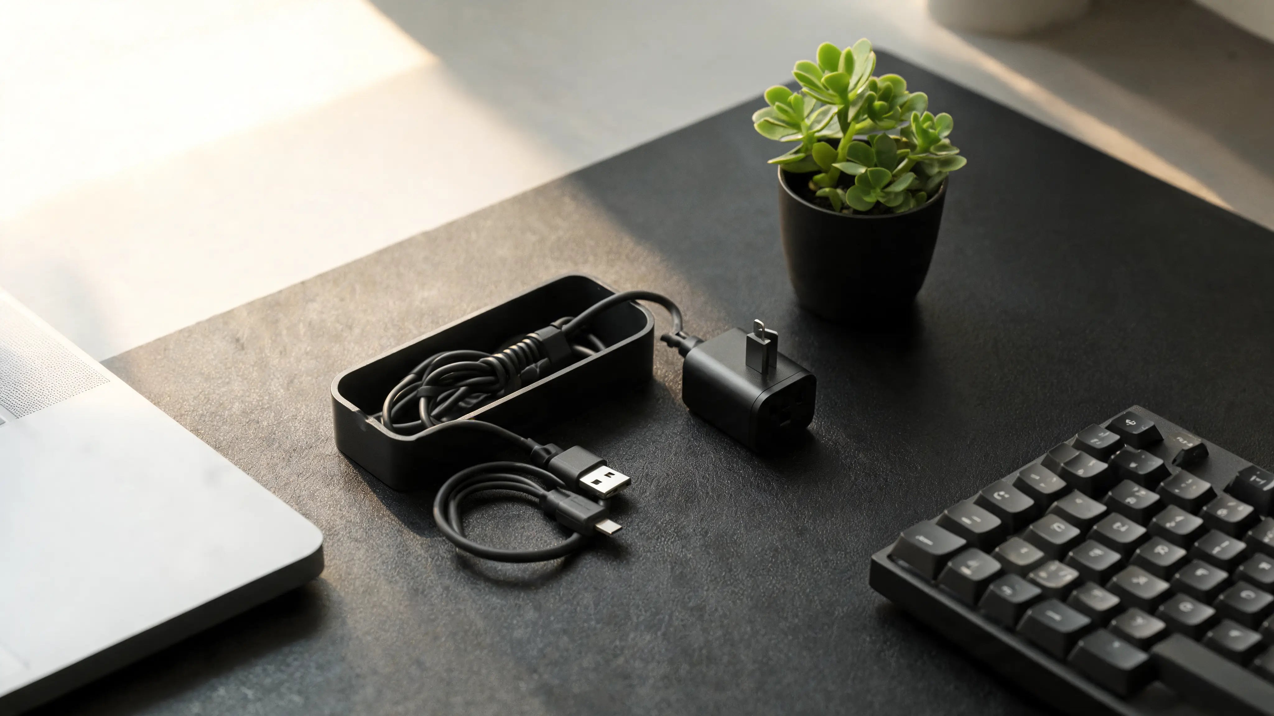 Organized cables on a clean ArcosGear desk